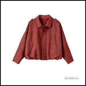 Faux Suede Bomber Jacket Cropped Zip Up Long Sleeve Trendy Outerwear with